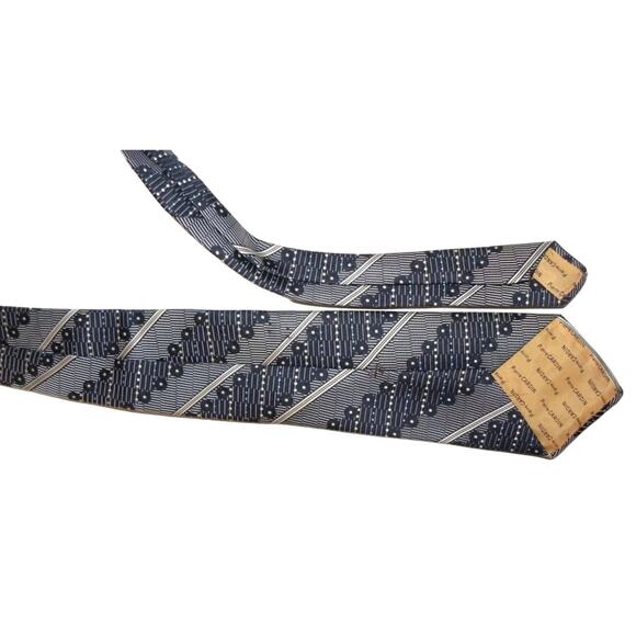 70s PIERRE CARDIN 4" Wide Necktie | Blue Logo Striped Vintage Tie - Picture 3 of 4